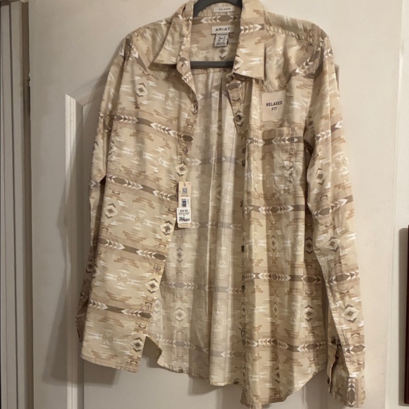 Ariat Tops - NWT Ariat Tan & White Southwest Pattern Print Shirt - M